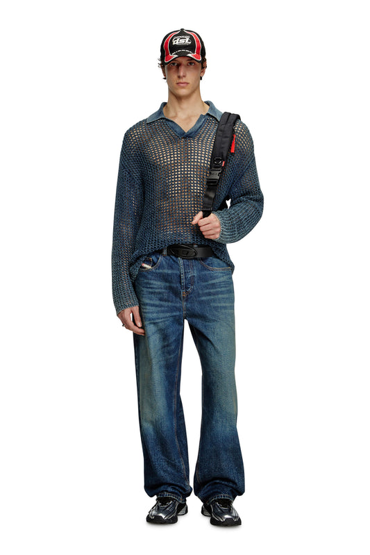 Open-knit polo jumper in denim yarn (3)